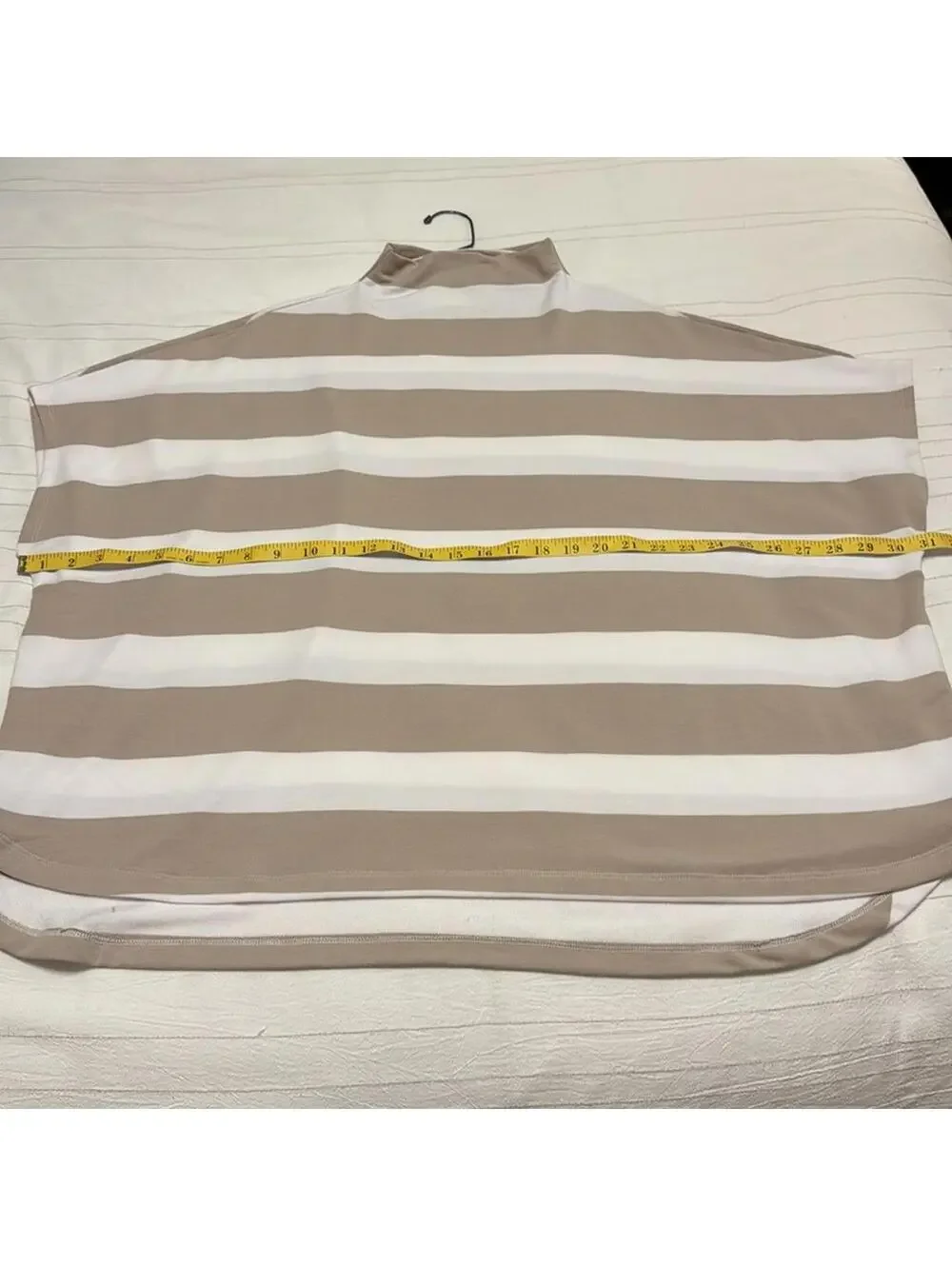 Cable and Gauge Beige White Stripe Mock Neck Short Sleeve Knit Top Women's XXL - Picture 3 of 6